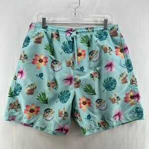 Star Wars Swim Shorts Mens L Mandalorian Baby Yoda Print Mesh Lined Mint Green